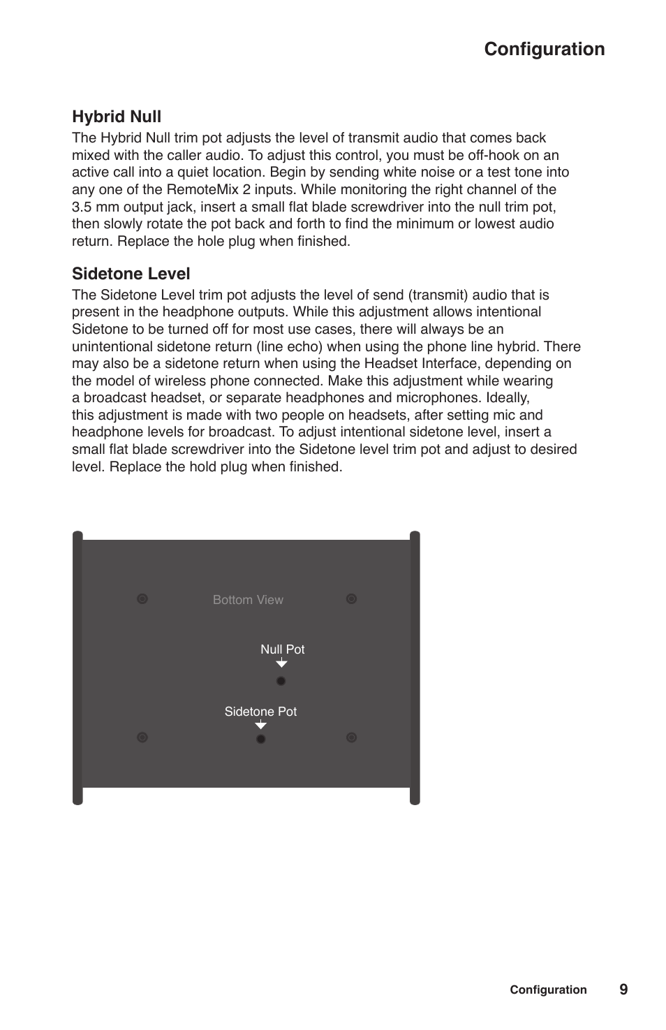 Configuration, Hybrid null, Sidetone level | JK Audio RemoteMix 2 User Manual | Page 13 / 20