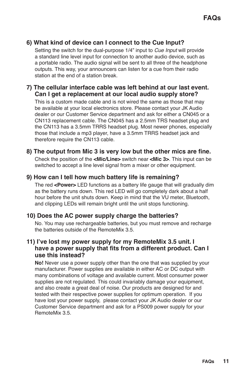 Faqs | JK Audio RemoteMix 3.5 User Manual | Page 15 / 20