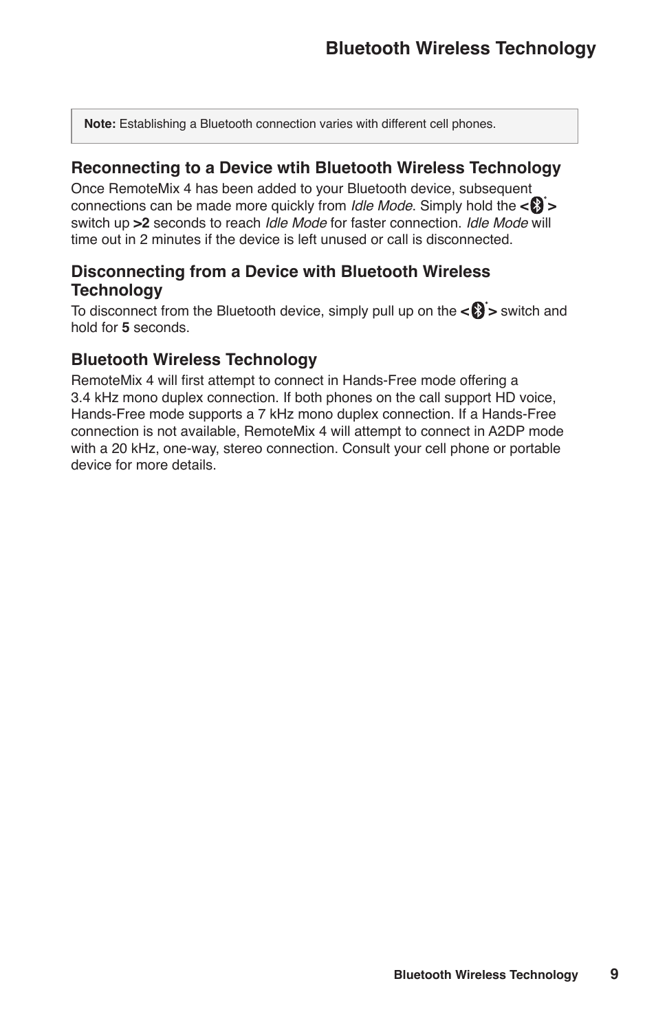 Bluetooth wireless technology | JK Audio RemoteMix 4 User Manual | Page 13 / 20