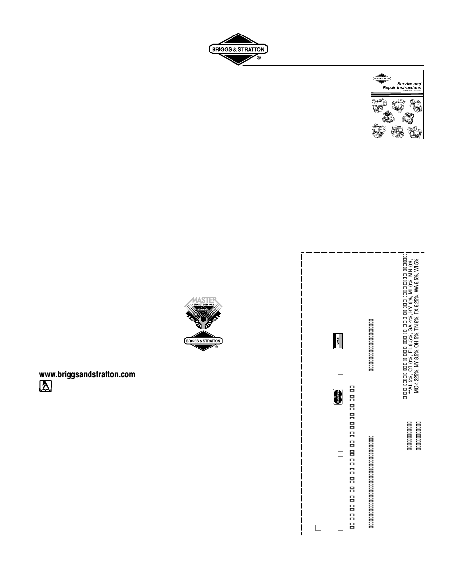 Service & storage, Partial list of genuine briggs & stratton parts | Briggs & Stratton 135200 User Manual | Page 15 / 20