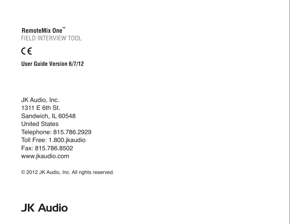 Jk audio | JK Audio RemoteMix One User Manual | Page 9 / 9