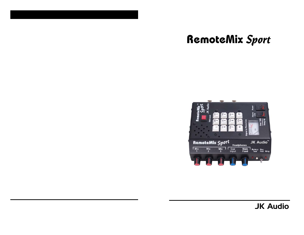 JK Audio RemoteMix Sport User Manual | 8 pages