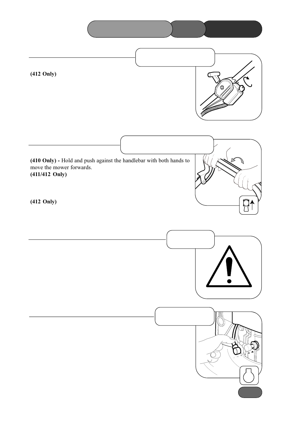 Mower the operating, Forward travel turning stopping, Electric start | Briggs & Stratton Harrier 41 User Manual | Page 13 / 36