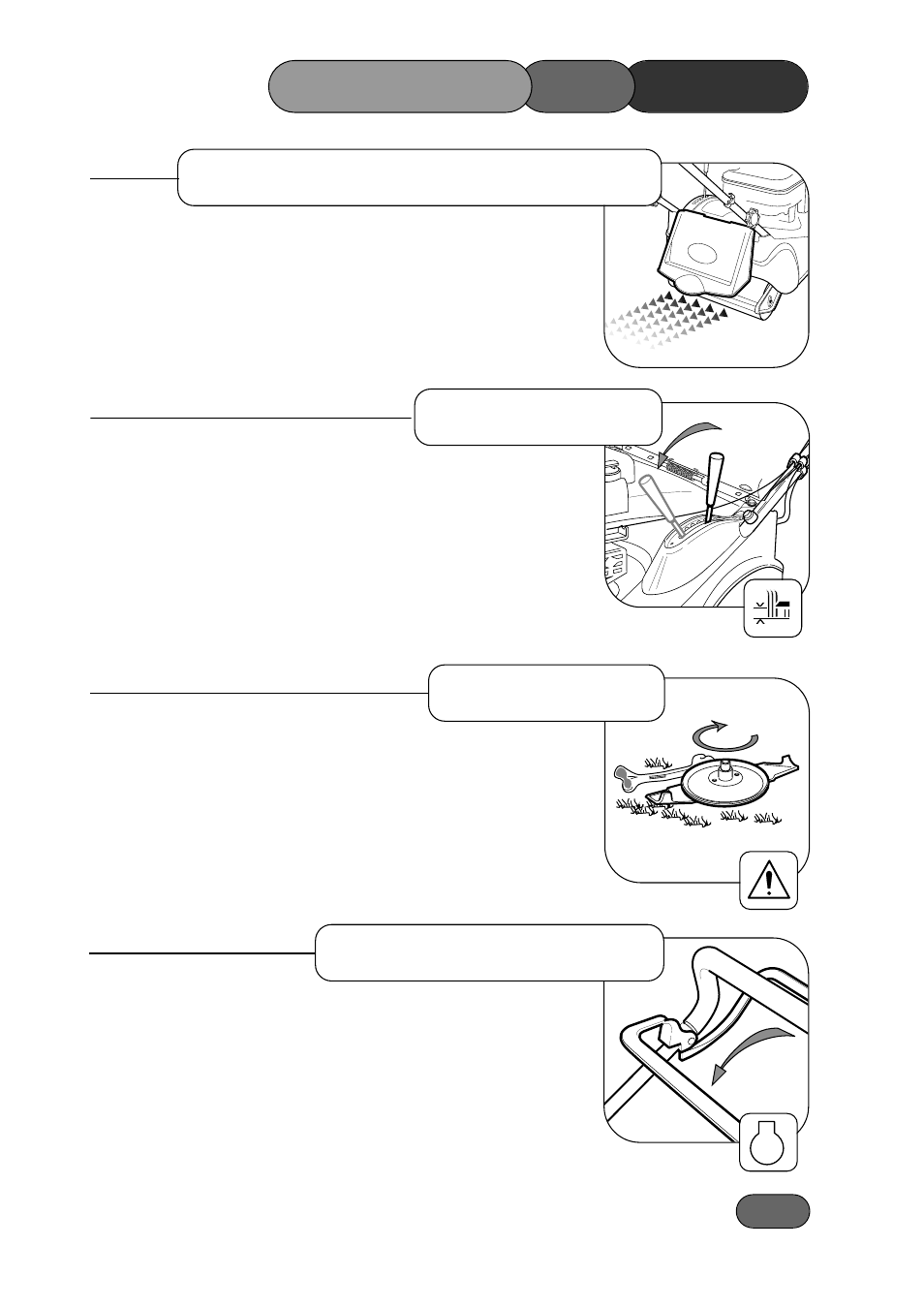 Friction disc, Non-grassed areas, Mower the operating without grass collection | Heavy growth | Briggs & Stratton Harrier 41 User Manual | Page 15 / 36