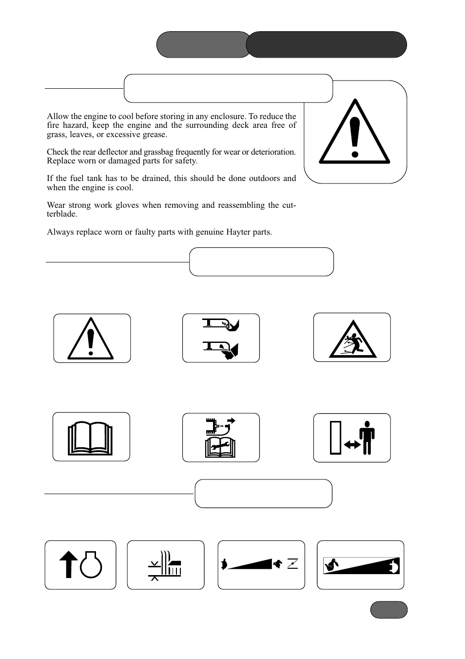 Safety precautions, Maintenance & storage safety symbols, Decal symbols | Briggs & Stratton Harrier 41 User Manual | Page 9 / 36