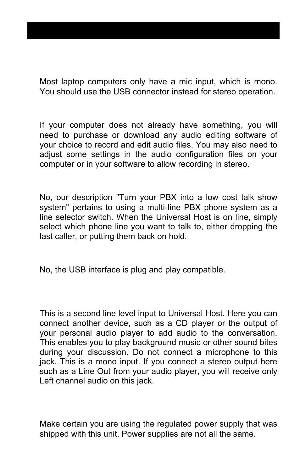 Faqs | JK Audio Universal Host User Manual | Page 11 / 16