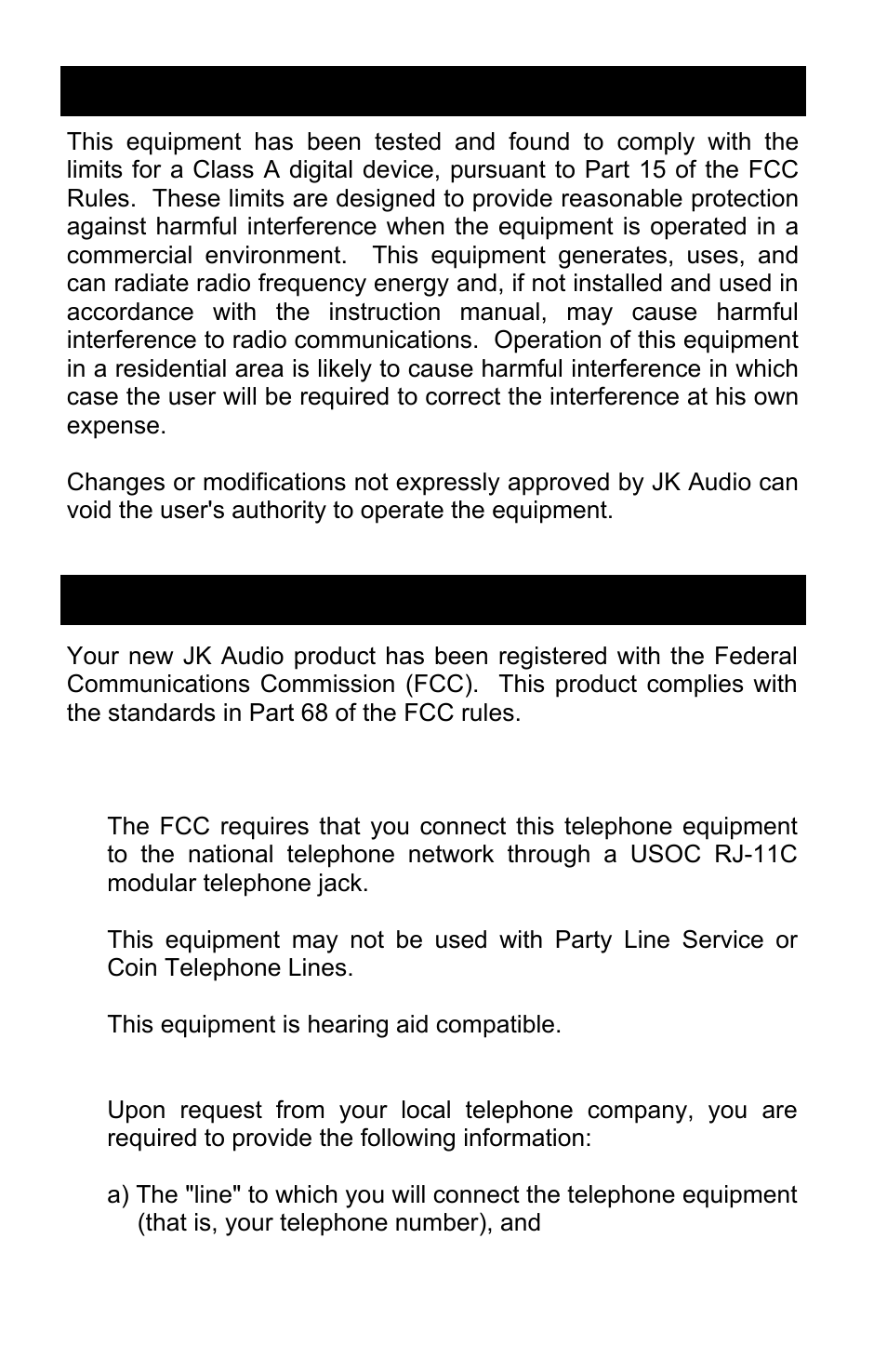 Fcc part 15 compliance fcc registration | JK Audio Universal Host User Manual | Page 14 / 16
