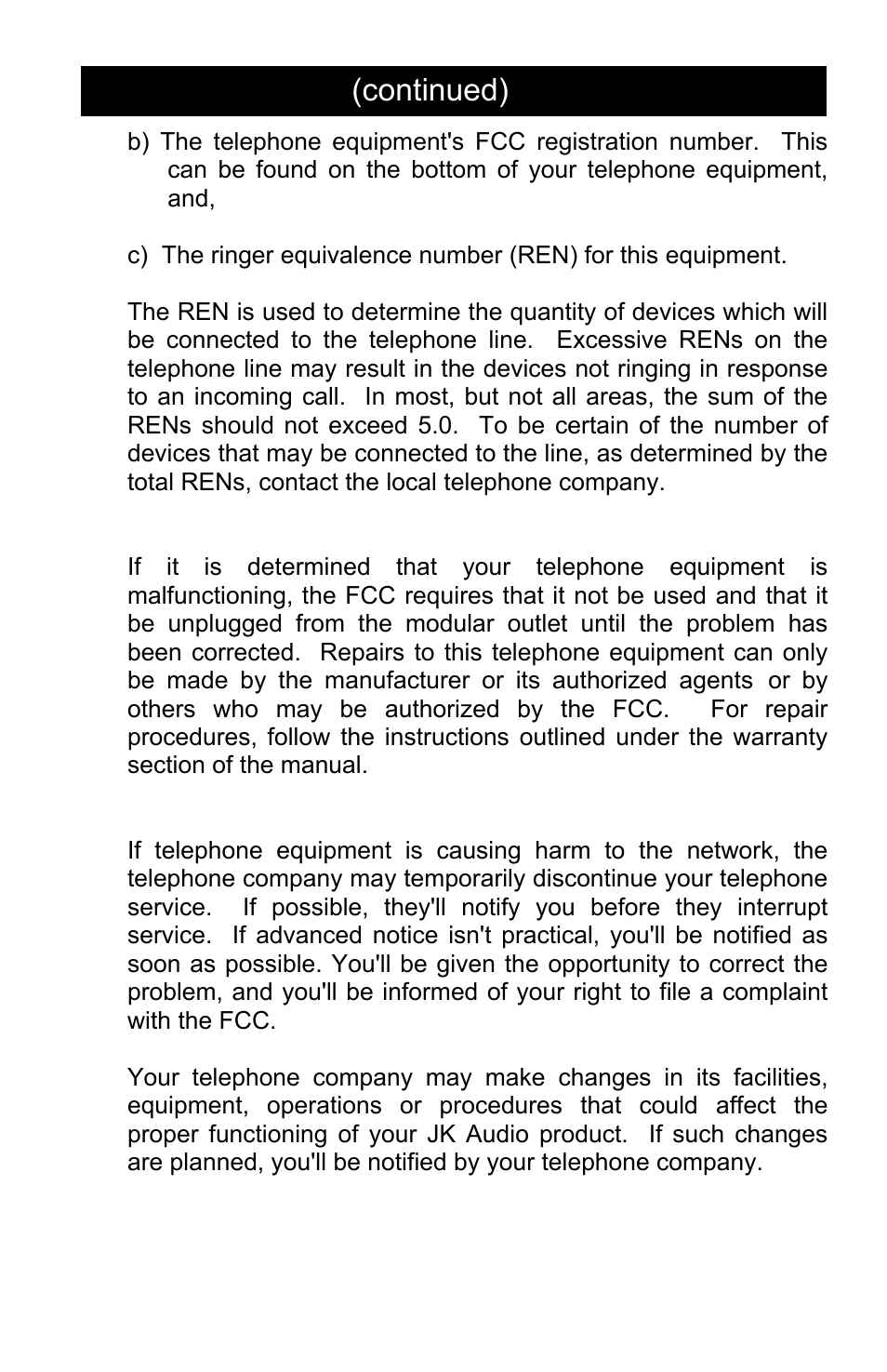 Fcc registration (continued) | JK Audio Universal Host User Manual | Page 15 / 16