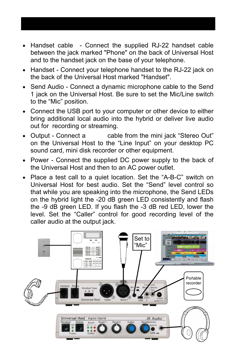 Connection, For a direct connection to universal host | JK Audio Universal Host User Manual | Page 5 / 16