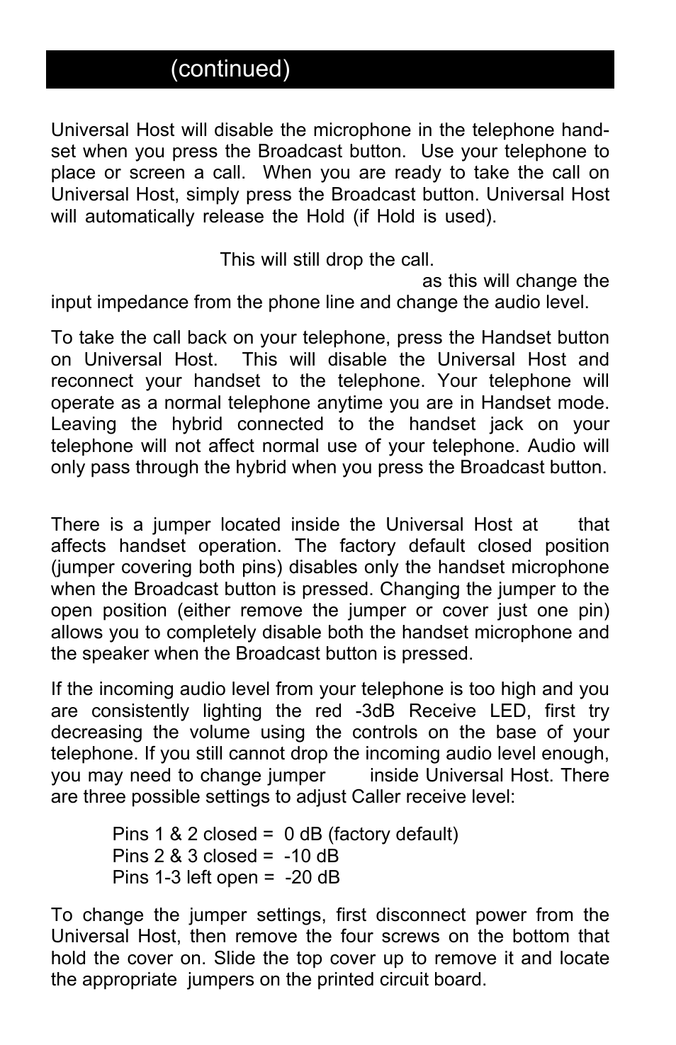 Operation (continued) | JK Audio Universal Host User Manual | Page 8 / 16