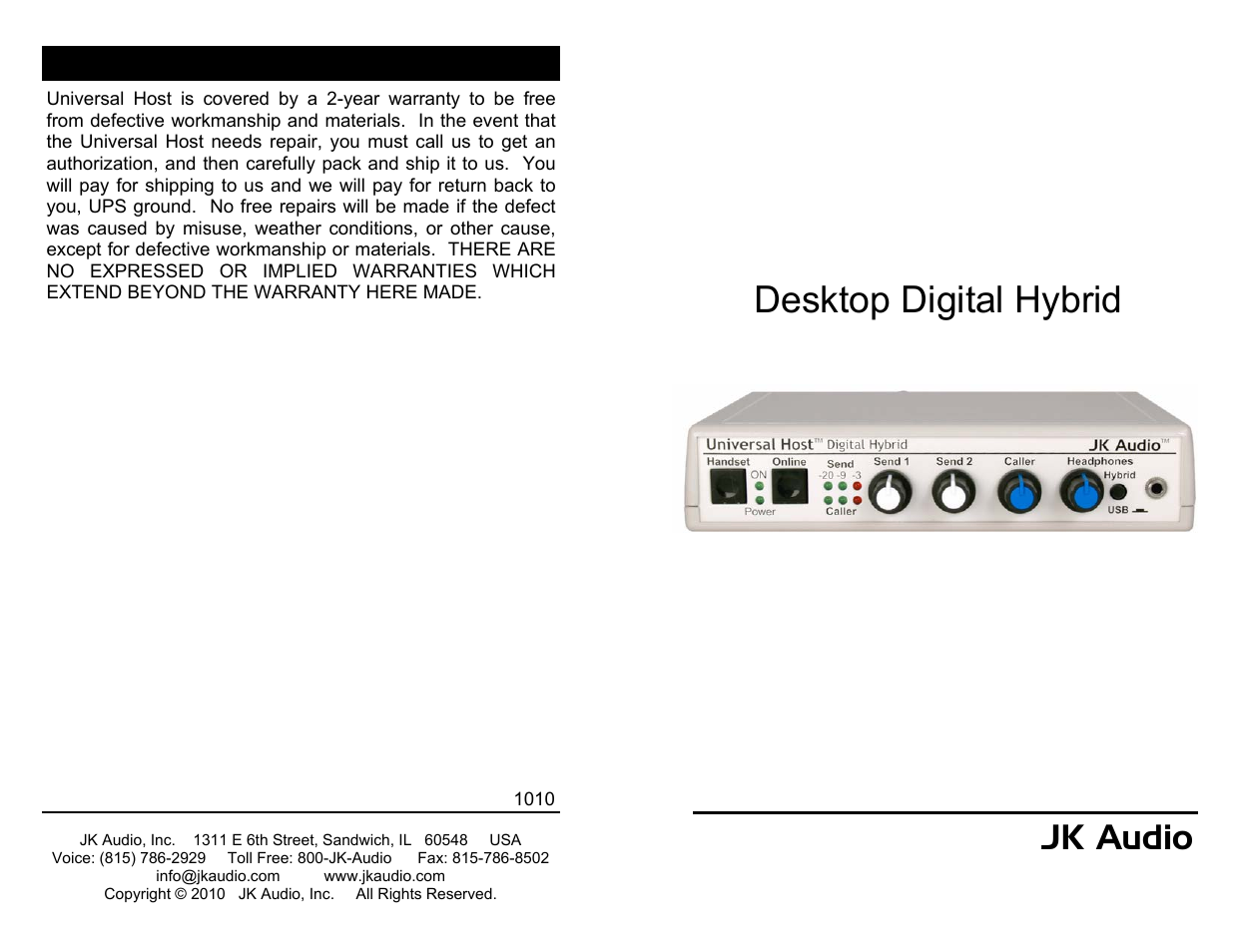 JK Audio Universal Host User Manual | 8 pages