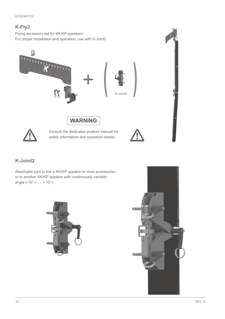 Warning, K-fly2, K-joint2 | K-array KP102 User Manual | Page 16 / 24