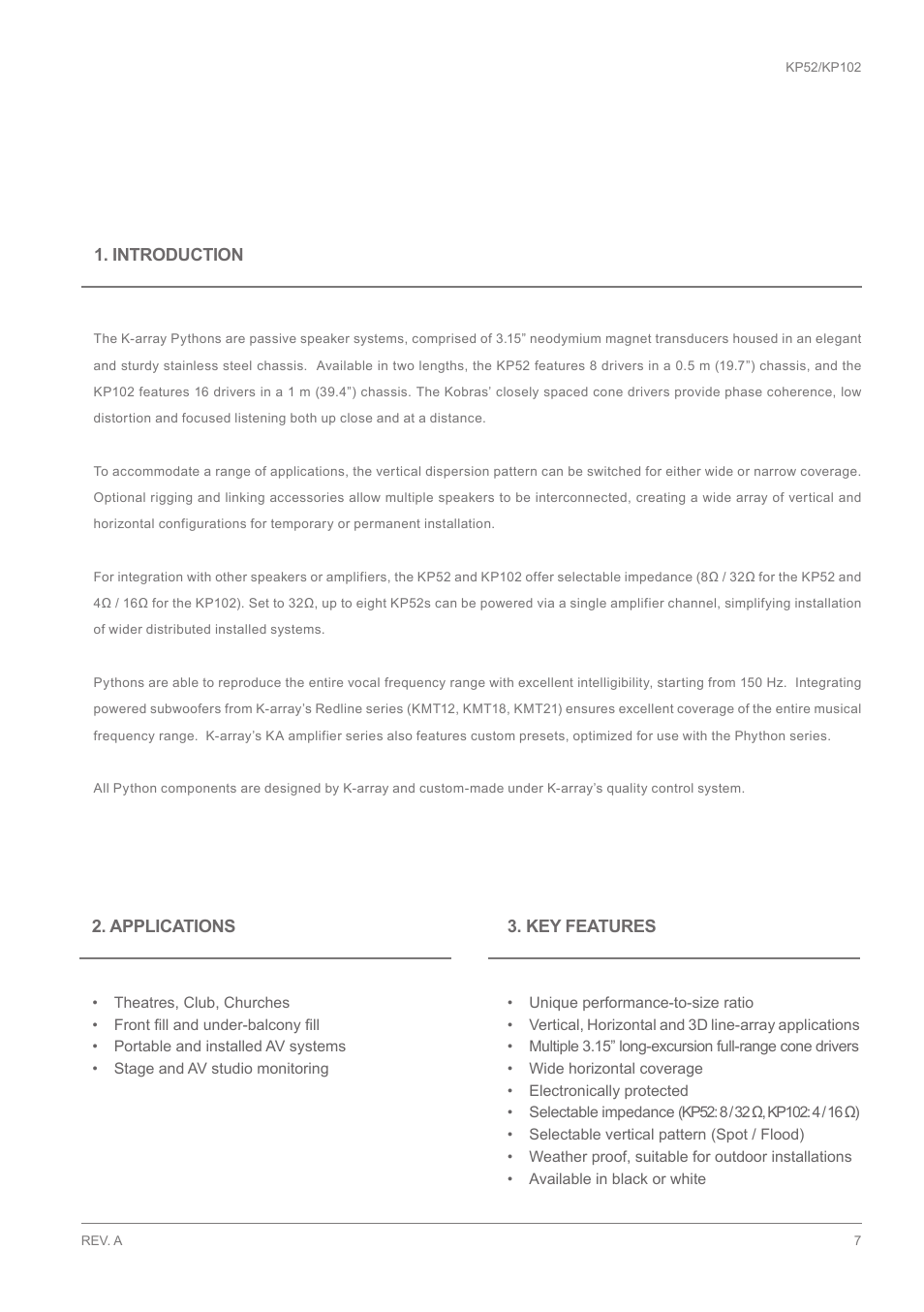 Introduction, Applications, Key features | K-array KP102 User Manual | Page 7 / 24