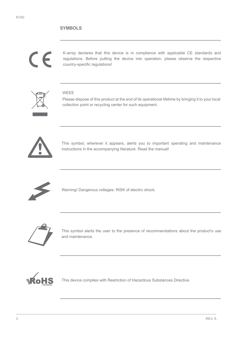 Symbols | K-array KV50 User Manual | Page 3 / 11