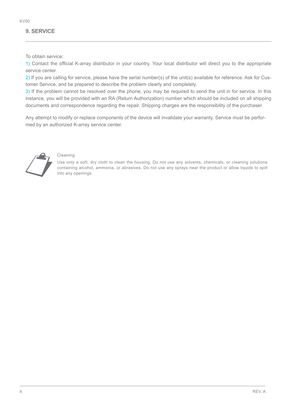 Service | K-array KV50 User Manual | Page 8 / 11