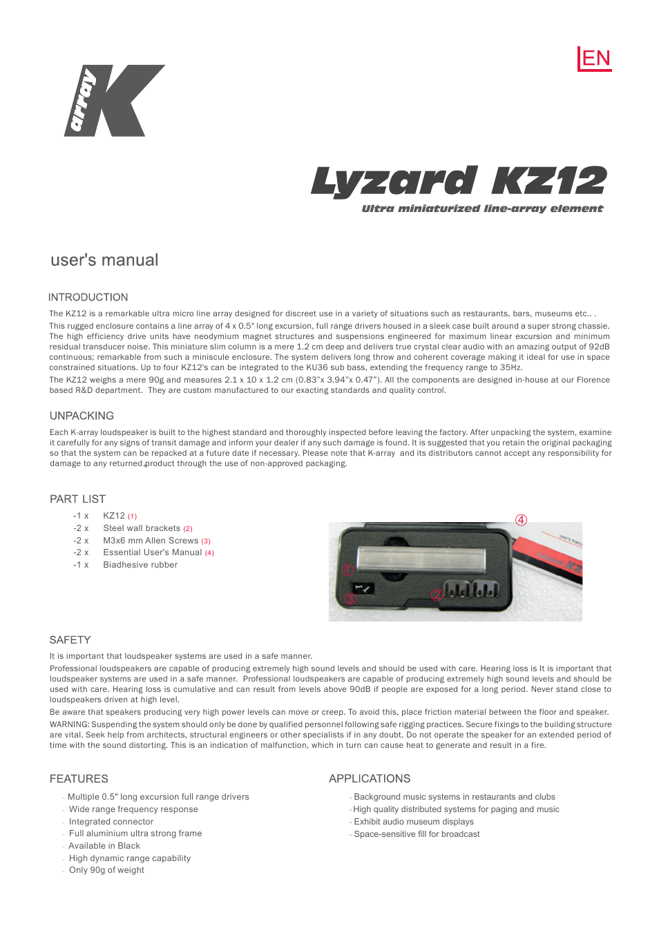 K-array KZ12 User Manual | 2 pages