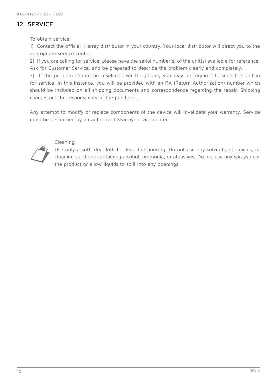 Service, Accessories | K-array KT2-KT2C User Manual | Page 12 / 16