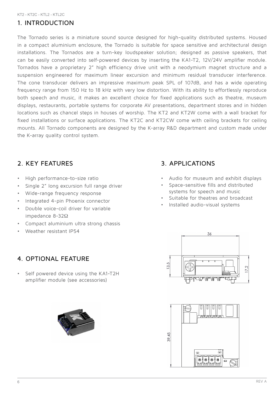 Introduction, Key features, Applications | Optional feature | K-array KT2-KT2C User Manual | Page 6 / 16