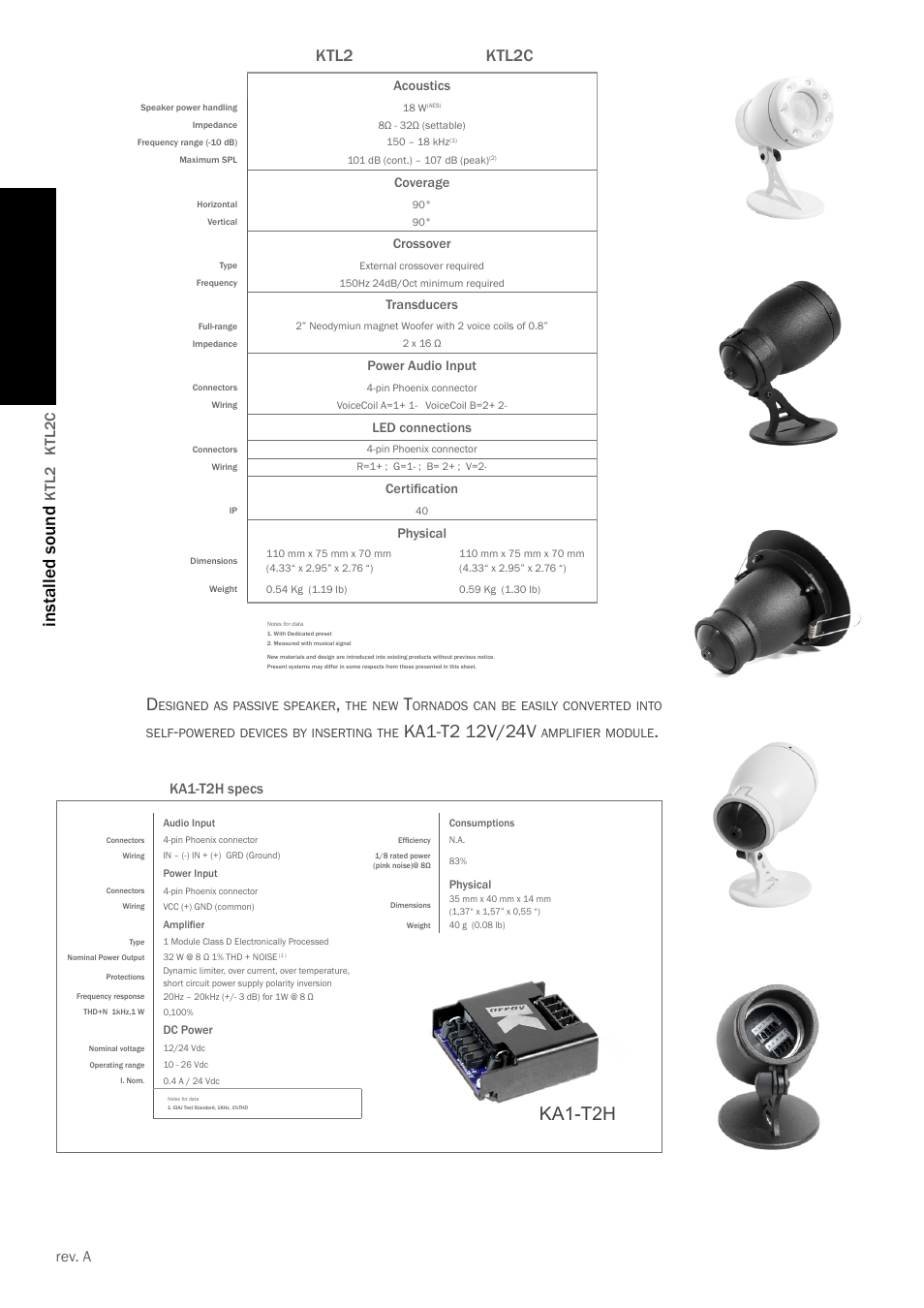 Installed sound, Ka1-t2h, Ktl2 ktl2c | Rev. a, Ktl2 k tl2c | K-array KTL2/KTL2C User Manual | Page 2 / 2