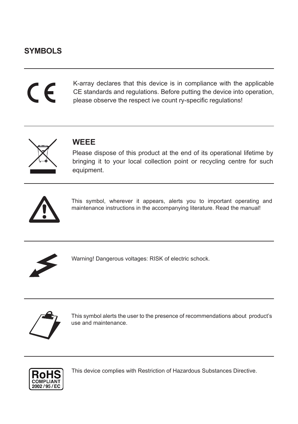 Weee, Symbols | K-array KN10S User Manual | Page 3 / 24