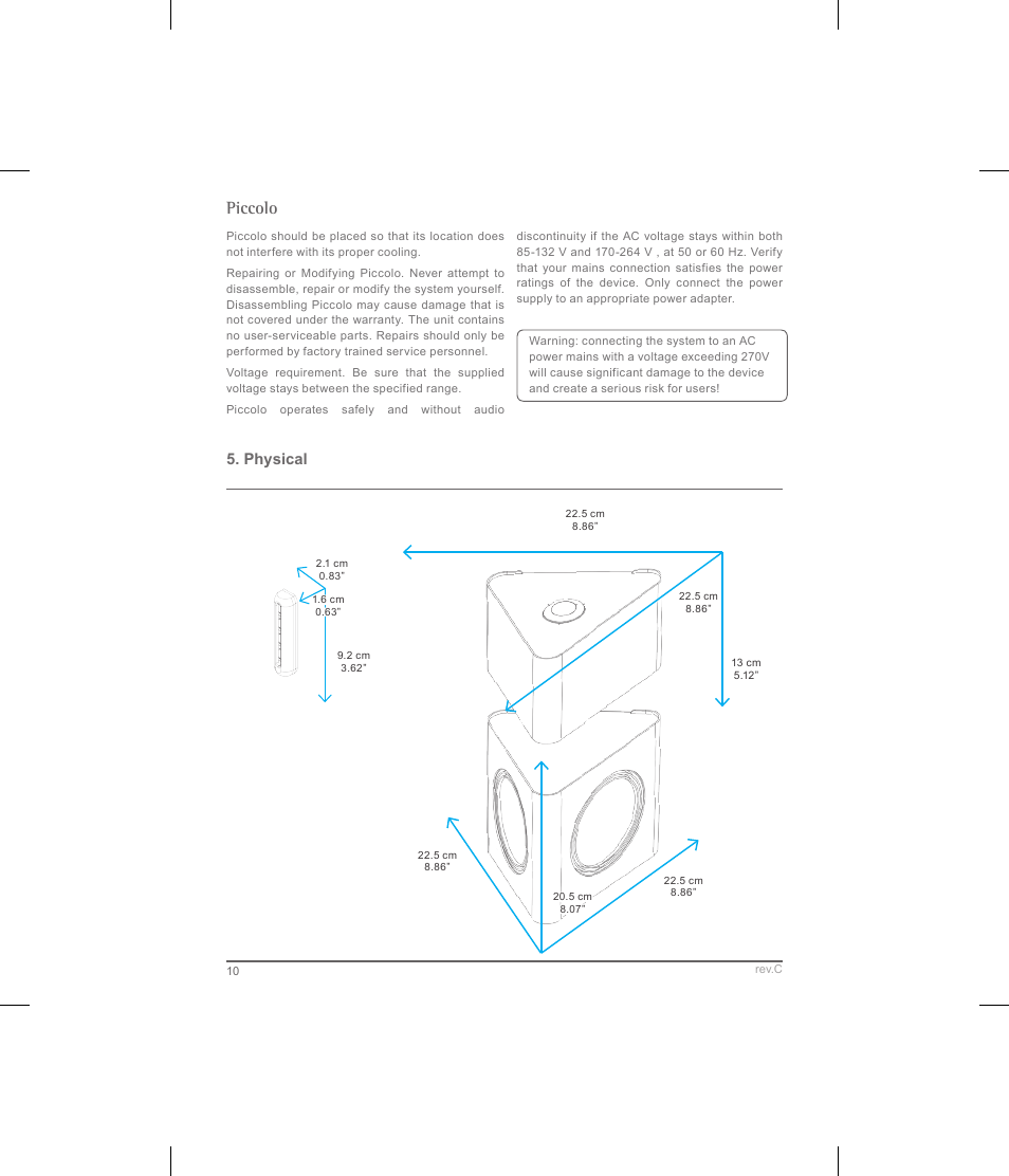 Piccolo, Physical | K-array Piccolo User Manual | Page 10 / 20