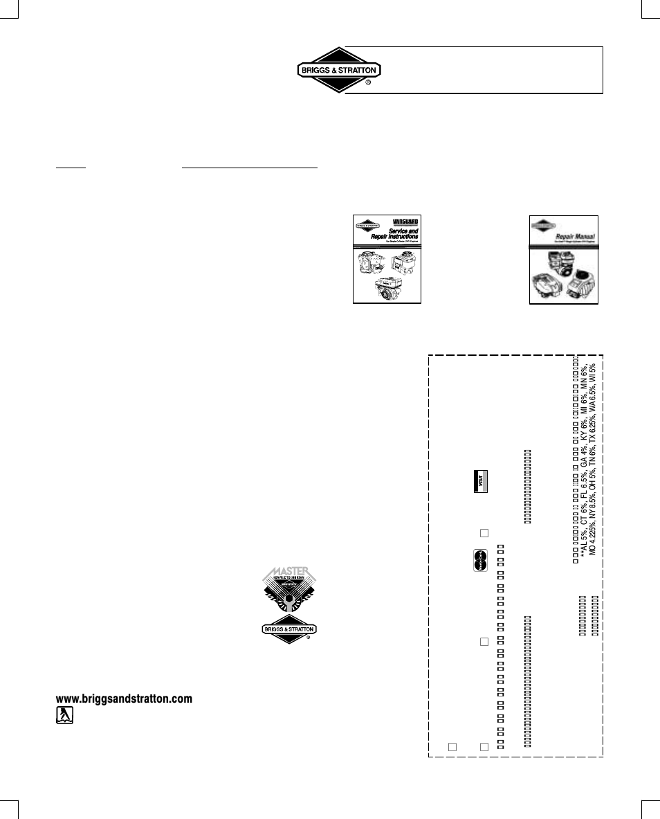 Service & storage, Partial list of genuine briggs & stratton parts | Briggs & Stratton 28N700 User Manual | Page 15 / 20