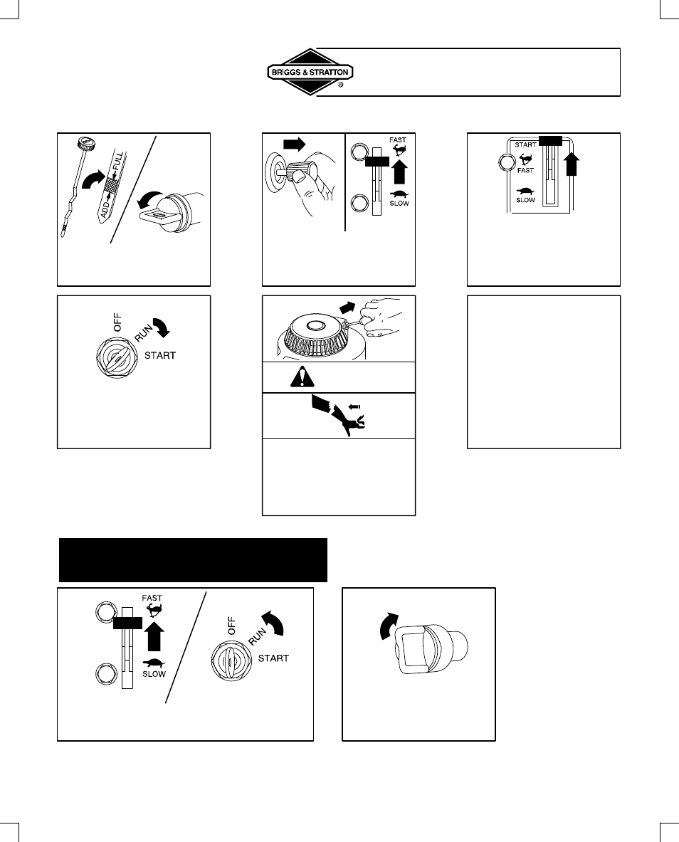 Starting and stopping, Rewind (manual) starter (auxiliary), Warning | Briggs & Stratton 28N700 User Manual | Page 9 / 20