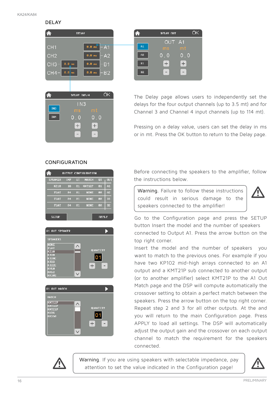 Delay, Configuration, Delay 16 | Configuration 16 | K-array KA24 User Manual | Page 16 / 24