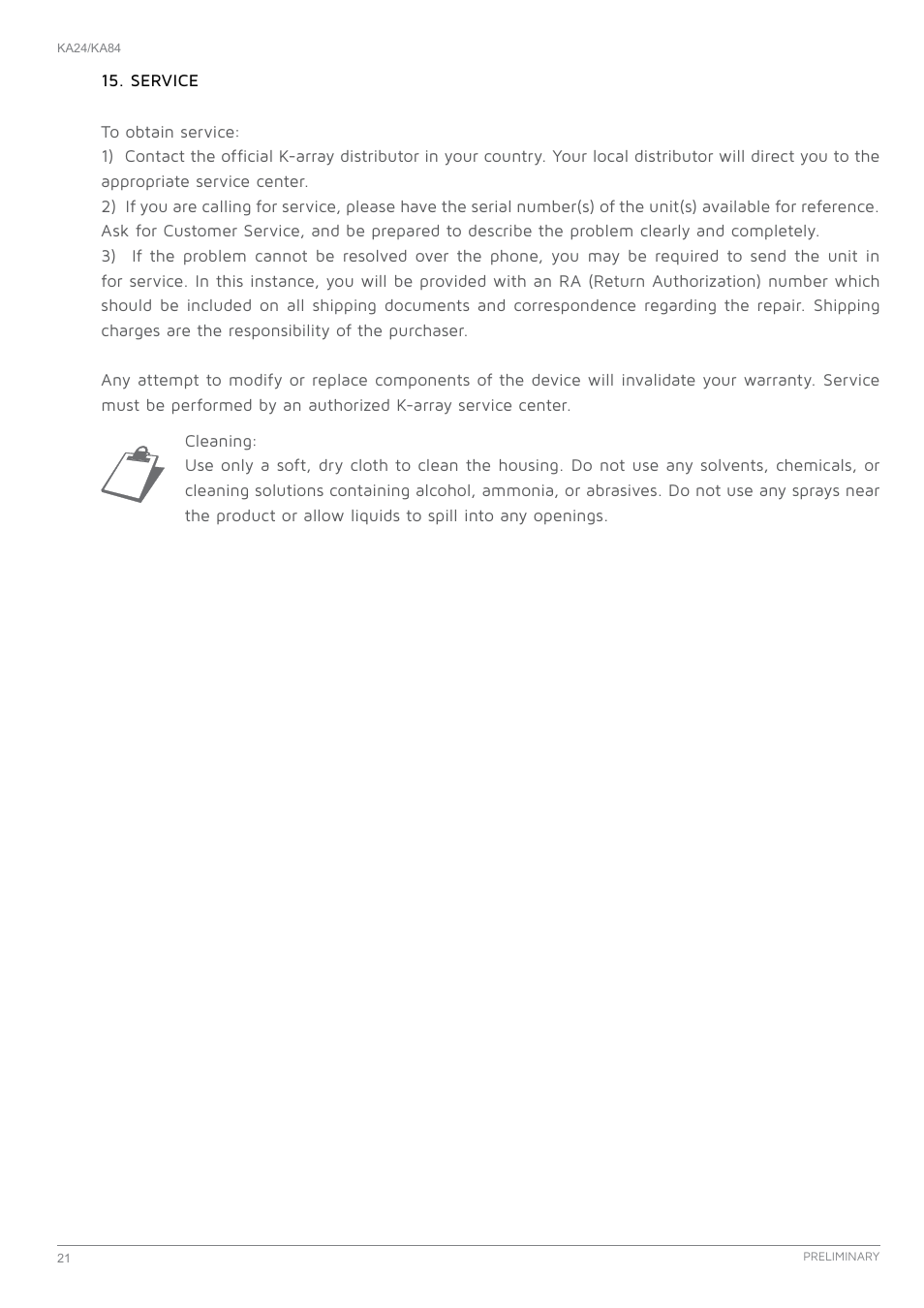Service | K-array KA24 User Manual | Page 21 / 24