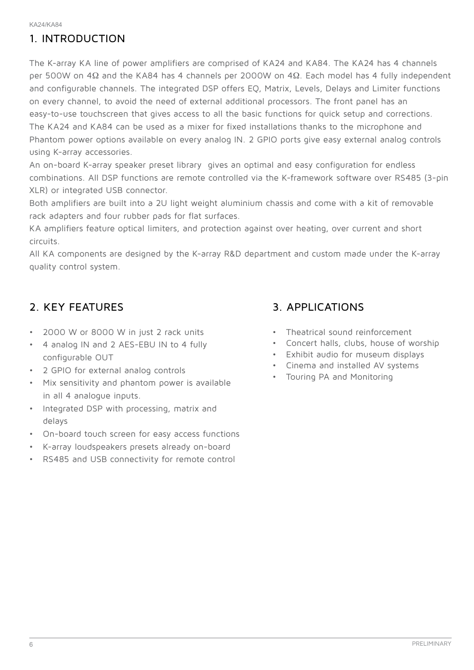 Introduction, Key features, Applications | K-array KA24 User Manual | Page 6 / 24