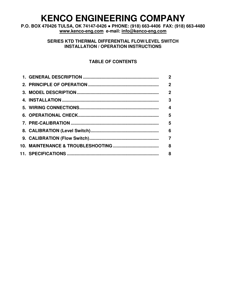 Kenco Engineering Thermal Differential Switch User Manual | 8 pages