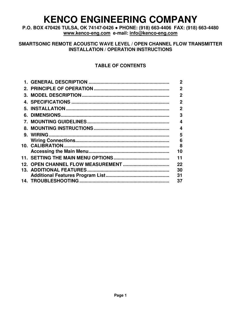 Kenco Engineering SmartSonic Transmitter (Remote) User Manual | 37 pages