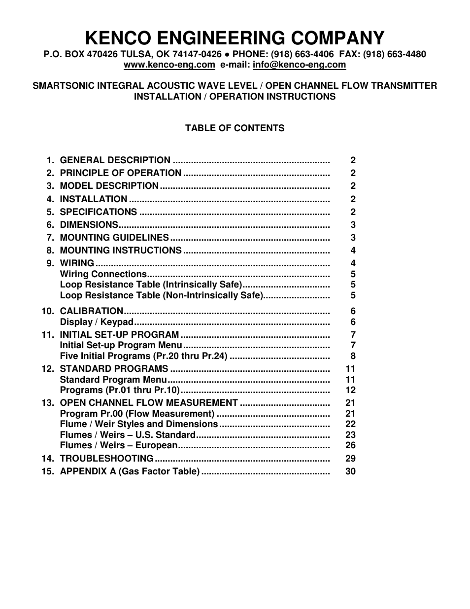 Kenco Engineering SmartSonic Transmitter (Integral) User Manual | 30 pages