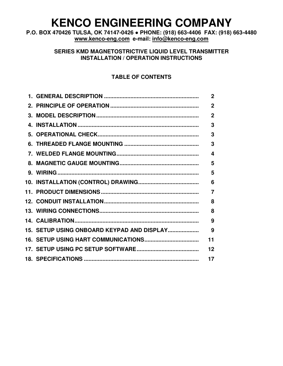Kenco Engineering KMD Transmitter User Manual | 17 pages