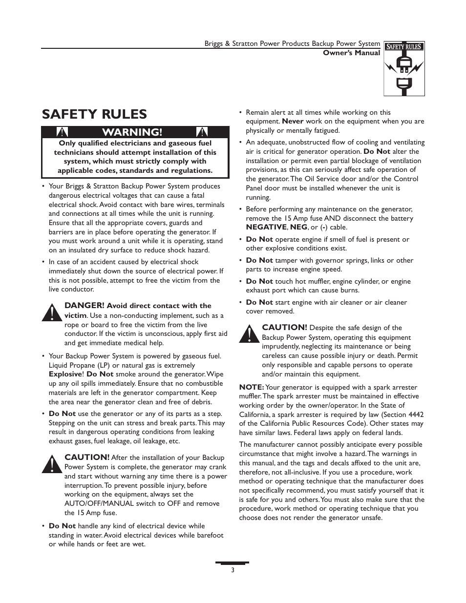 Safety rules, Warning | Briggs & Stratton 1535-1 User Manual | Page 3 / 44