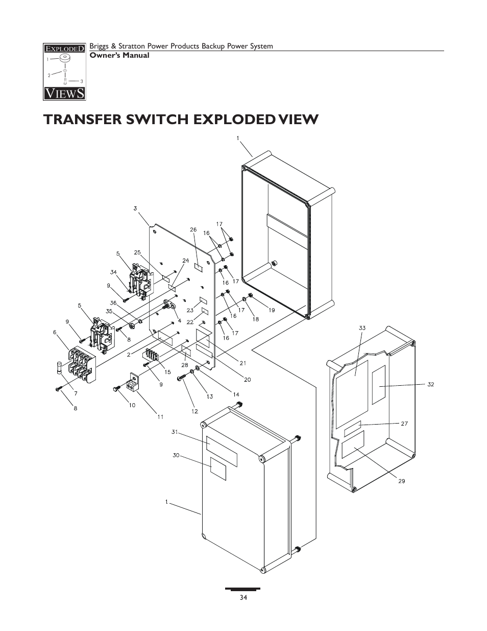 Transfer switch exploded view | Briggs & Stratton 1535-1 User Manual | Page 34 / 44