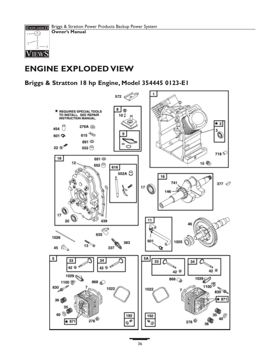 Engine exploded view | Briggs & Stratton 1535-1 User Manual | Page 36 / 44