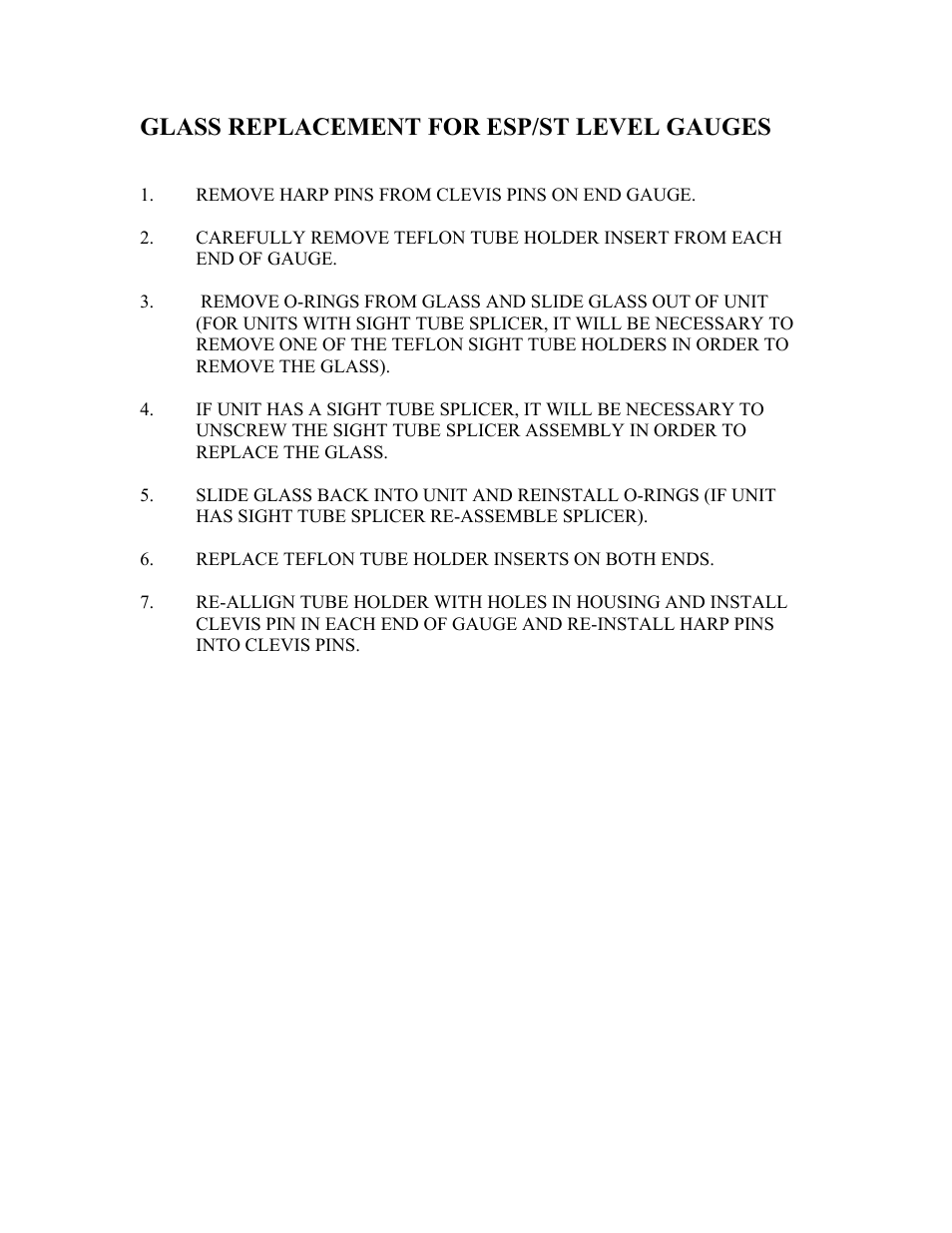 Glass replacement for esp/st level gauges | Kenco Engineering ST Series Level Gauge User Manual | Page 2 / 2
