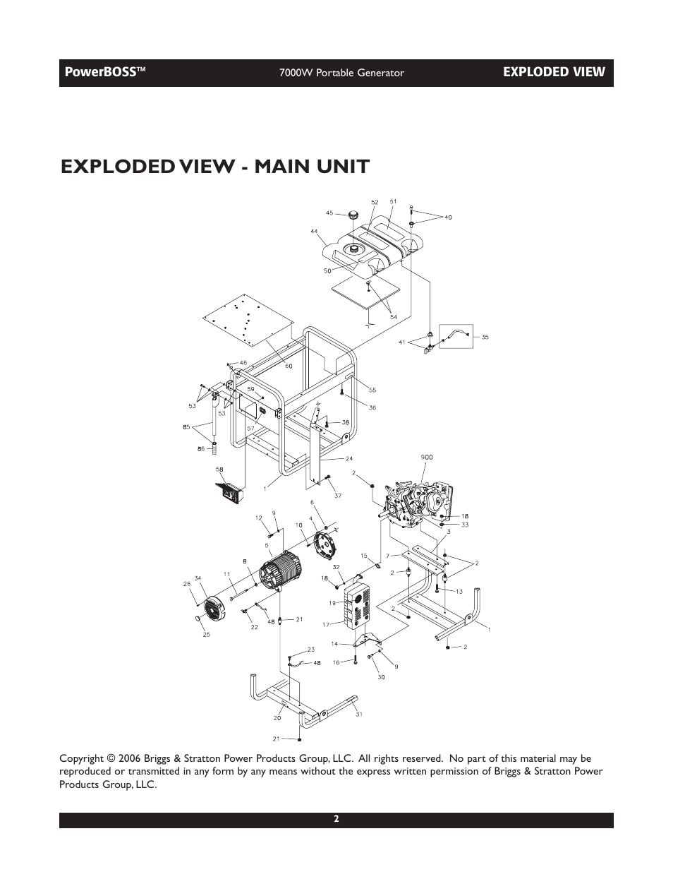 Exploded view - main unit | Briggs & Stratton PowerBoss 30220 User Manual | Page 2 / 6