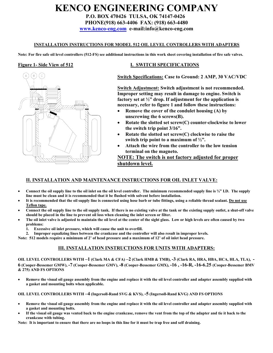 Kenco Engineering 512 (old style) User Manual | 5 pages