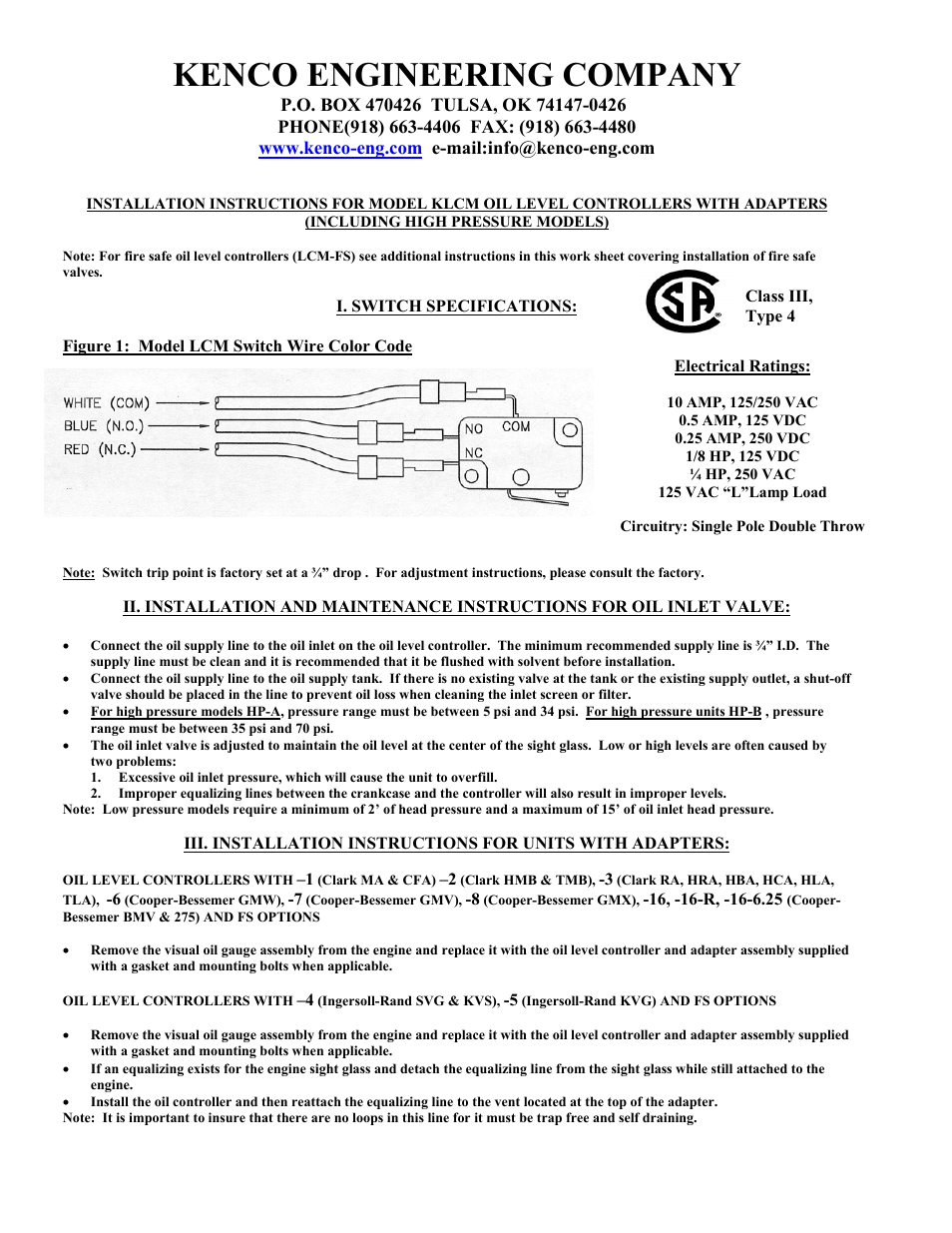 Kenco Engineering KLCM User Manual | 4 pages