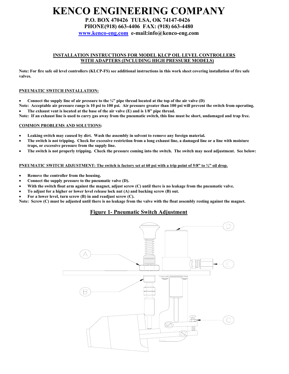 Kenco Engineering KLCP User Manual | 4 pages