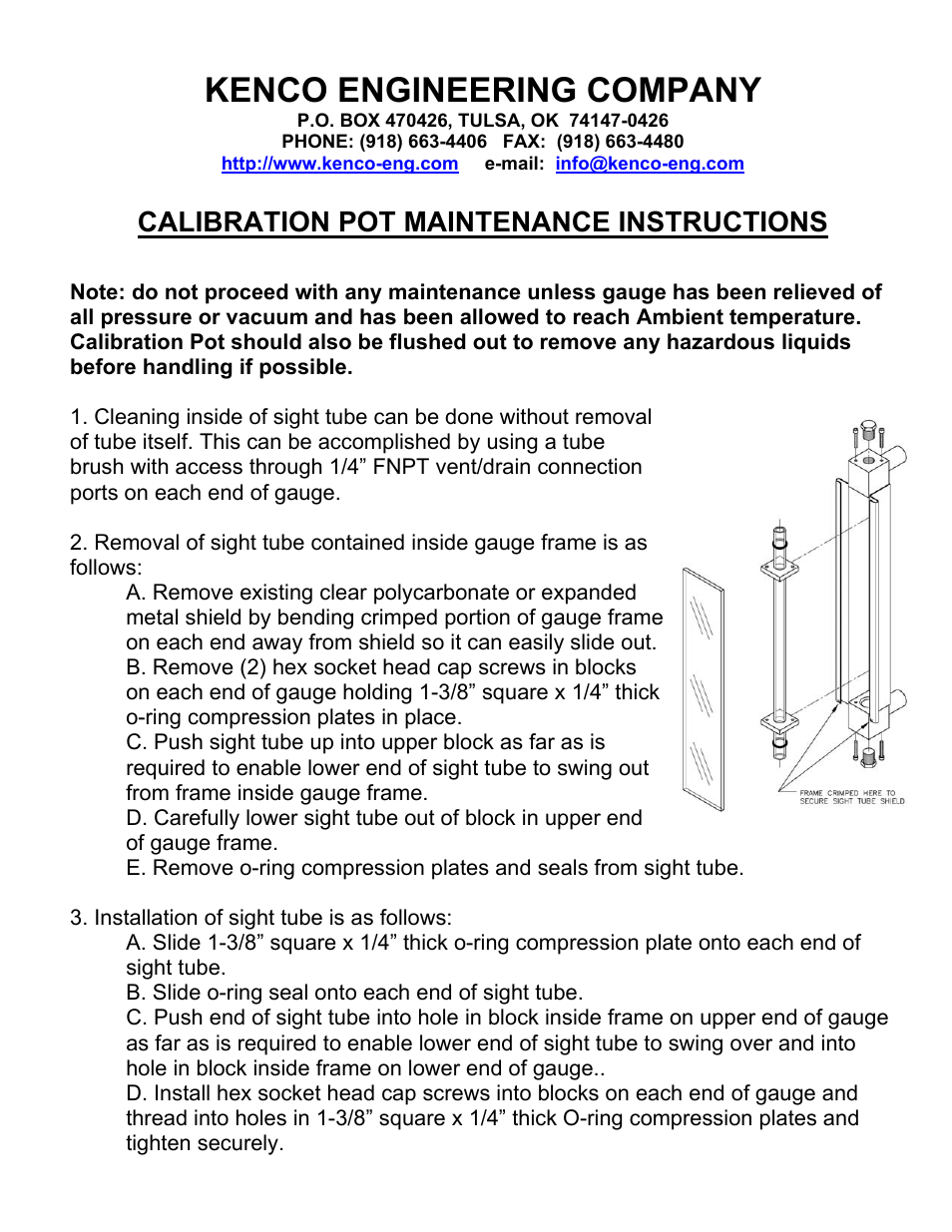 Kenco Engineering Calibration Pot Maintenance User Manual | 1 page