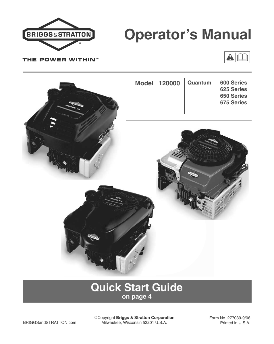 Briggs & Stratton THE POWER WITHIN 600 SERIES User Manual | 20 pages
