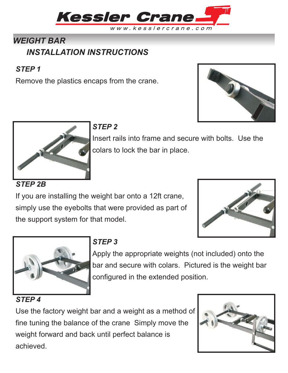 Kessler Crane: Extended Weight Bar Installation User Manual | 1 page