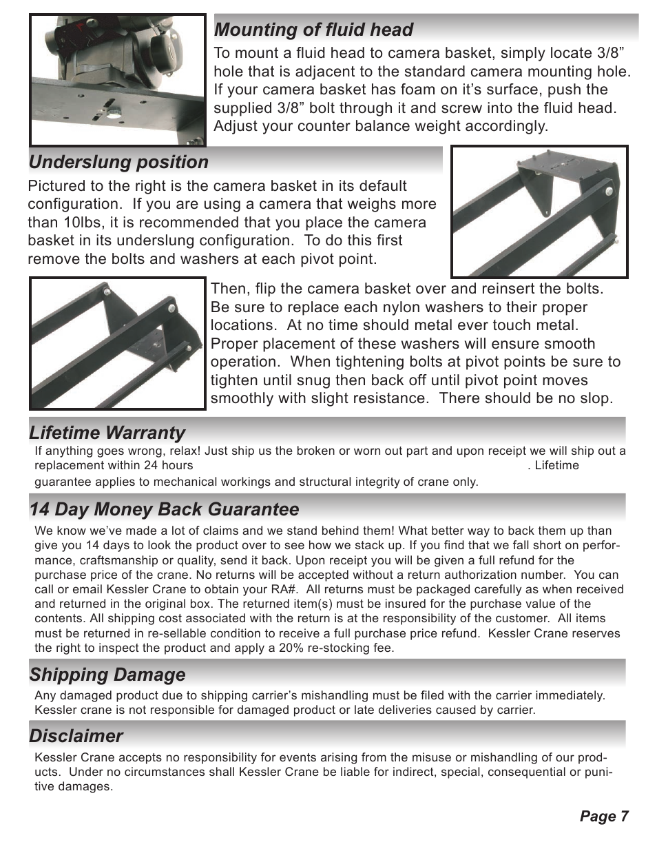 Kessler crane - kc-12 instructions p7.pdf, Mounting of fluid head, Underslung position | Kessler Crane: KC-12 User Manual | Page 7 / 7