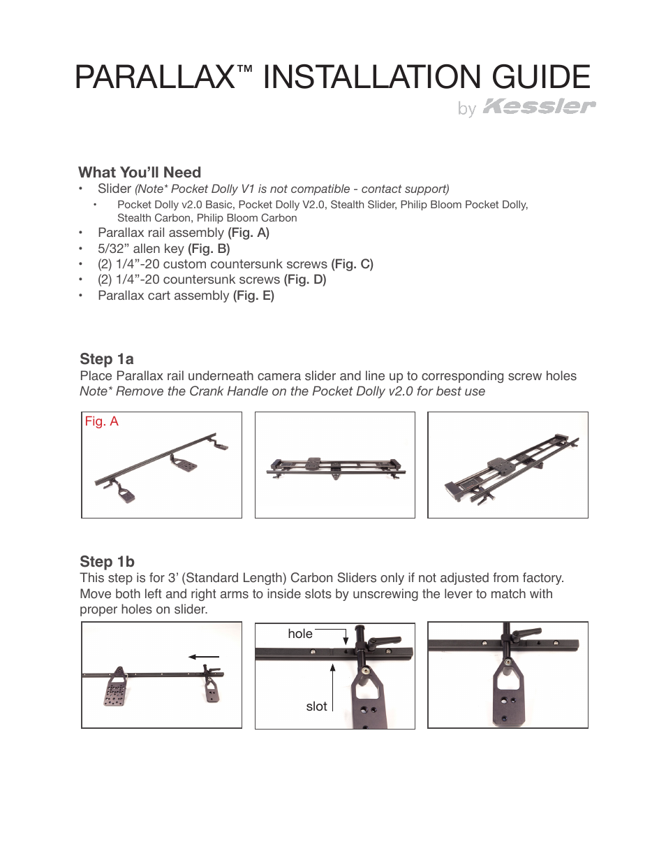 Kessler CAMERA SLIDERS: Parallax Installation Guide User Manual | 3 pages