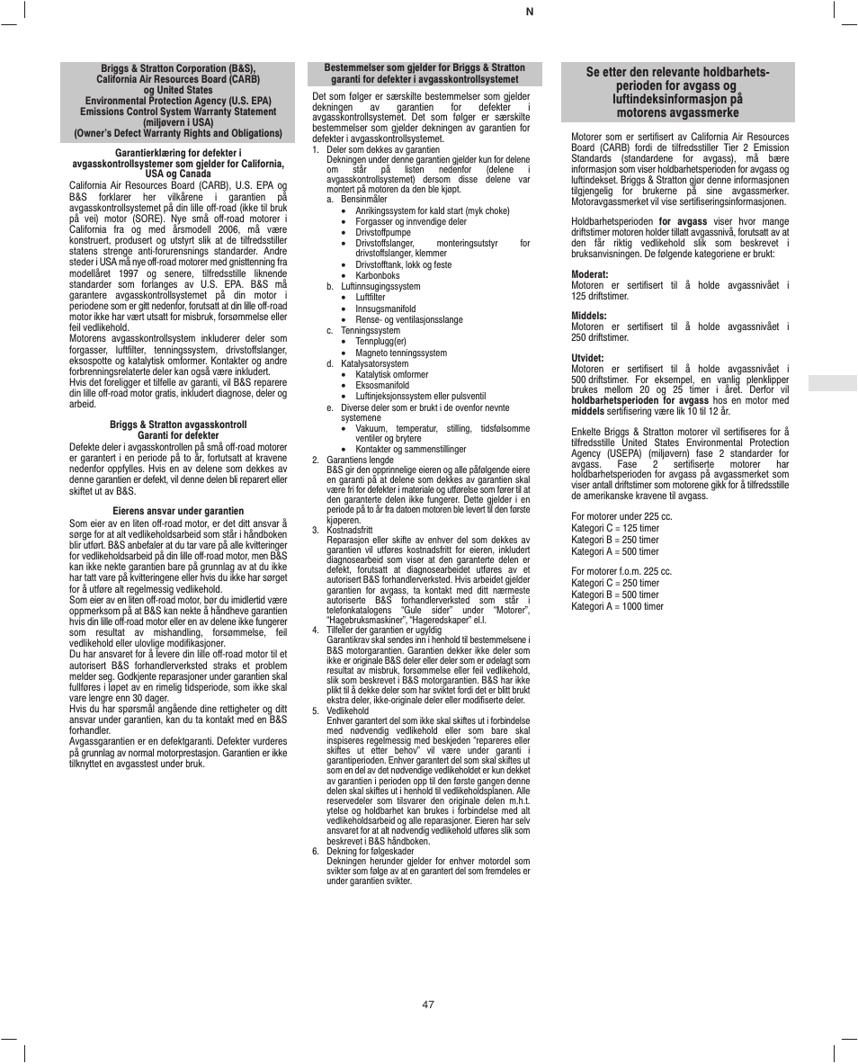 Briggs & Stratton 245400 User Manual | Page 49 / 76