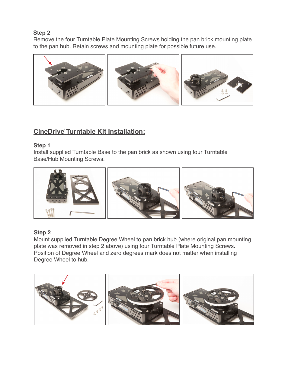 Cinedrive turntable kit installation | Kessler MOTION CONTROL: CineDrive Turntable Conversion Kit User Manual | Page 2 / 4