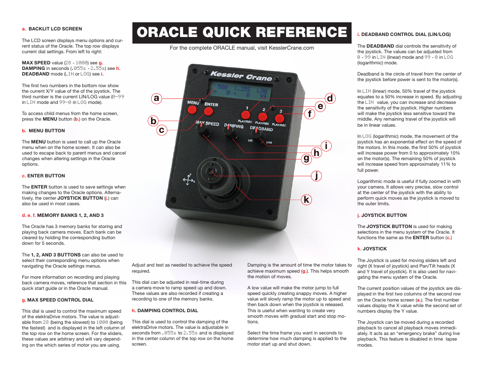 Kessler MOTION CONTROL: Oracle Controller Quick Start (2.04 SL) User Manual | 2 pages